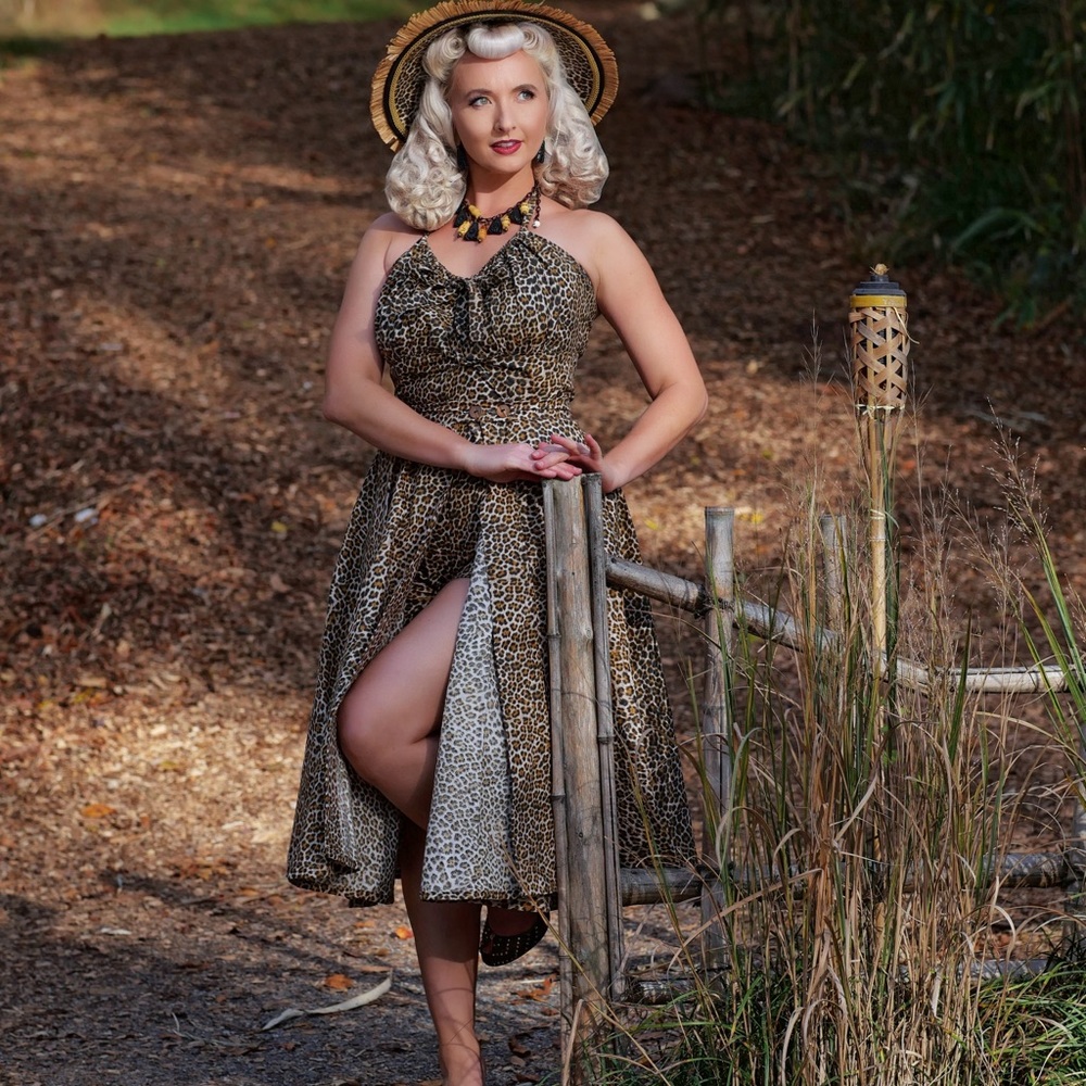 Retroverte two piece 1950s style playsuit Leopard  romper over skirt medium